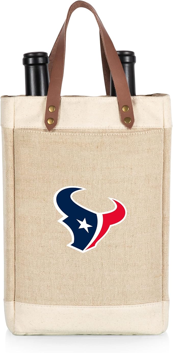 PICNIC TIME NFL Pinot - Jute 2 Bottle Insulated Wine Bag - Wine Tote Bag - Wine Gift Bag, (Beige)