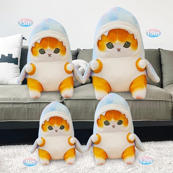 Kawaii Shark Cat Plush Toy Stuffed Animal Doll, Cute Soft Pillow Stress Release Hugs Toys Christmas Halloween Birthday Gifts for Kids Boys Girl Best Gift (Colorful - Yellow,9 inch)