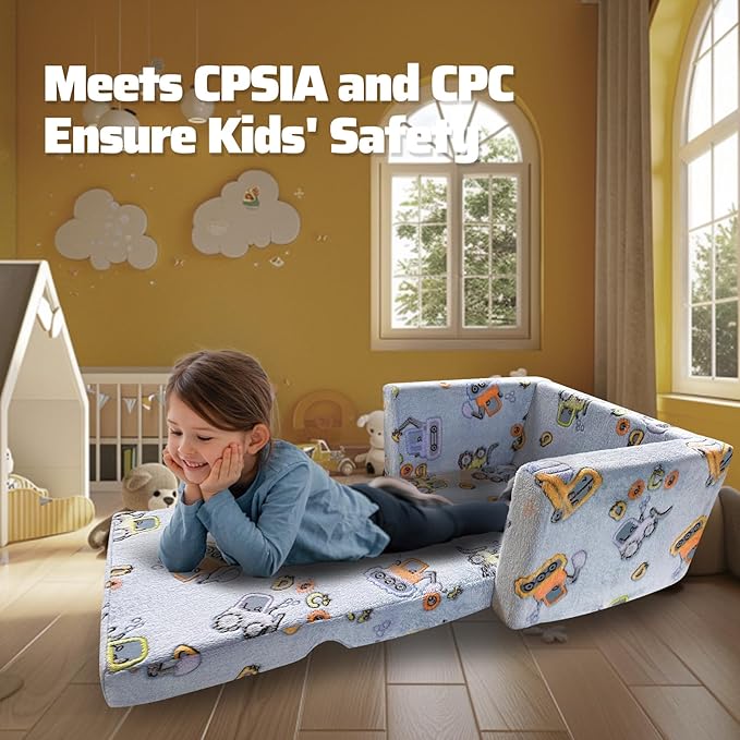 Kids Sofa, Glow in The Dark Toddler Chairs Children's 2 in 1 Convertible Sofa to Lounger - Extra Soft Flip Open Chair & Sleeper, Toddler Couch Chair, Sofa Bed for Boys Girls