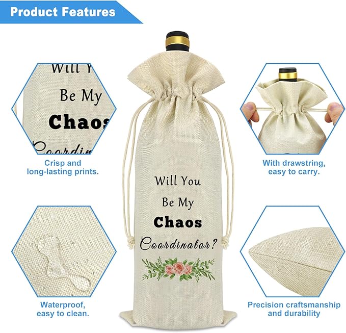 Chaos Coordinator Gift Wine Bag for Men Women Boss Coworker Boss Lady Teacher Manager Office Gifts Wedding Coordinator Gift Drawstring Wine Bag Christmas Birthday Boss Day Gift Wedding Planner Gift