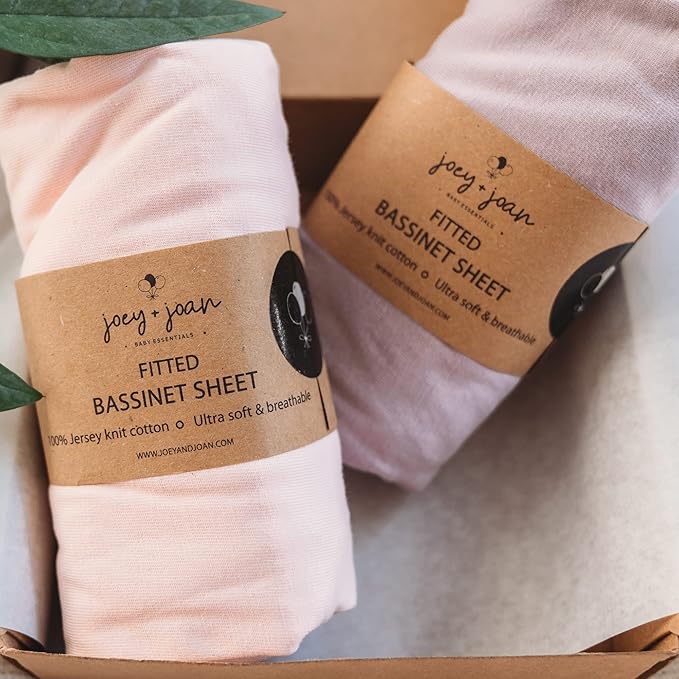 Bassinet Sheets Compatible with 4moms Mamaroo Sleep Bassinet - Fits 18 x 30 Inch Oval Bassinet Mattress – Snuggly Soft 100% Jersey Cotton – 2 Pack – Pale Pink + Lilac – 2 Pack