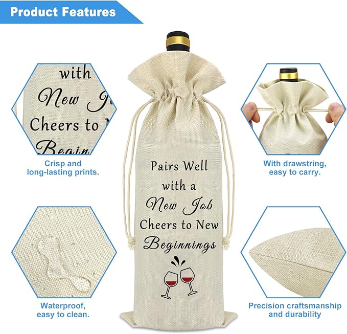 New Job Gift Wine Bag Cheer New Job Gifts Congratulations on Your New Job Gifts Promotion Gifts Coworker Leaving Gift Wine Gift Bag New Beginnings Gift for Women Men Colleague Best Friend Leader