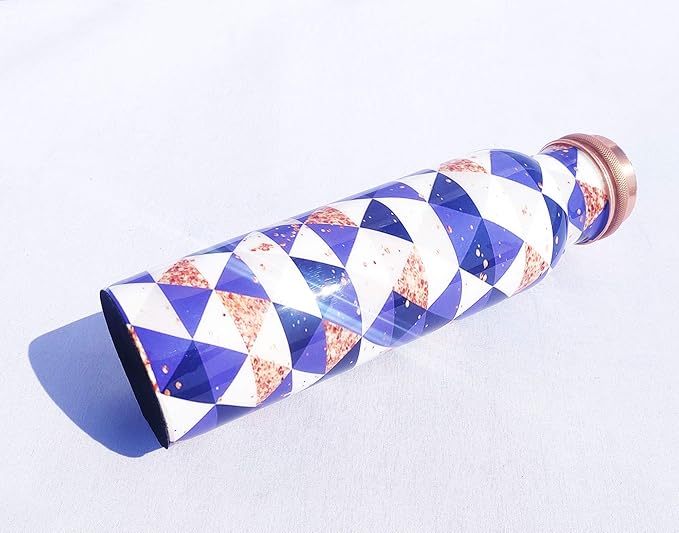 Pure Printed Copper Water Bottle - Leak Proof Ayurvedic Drinkware Copper Vessel for Sports, Gym, Outdoors, Yoga, Health Benefits (30 oz)