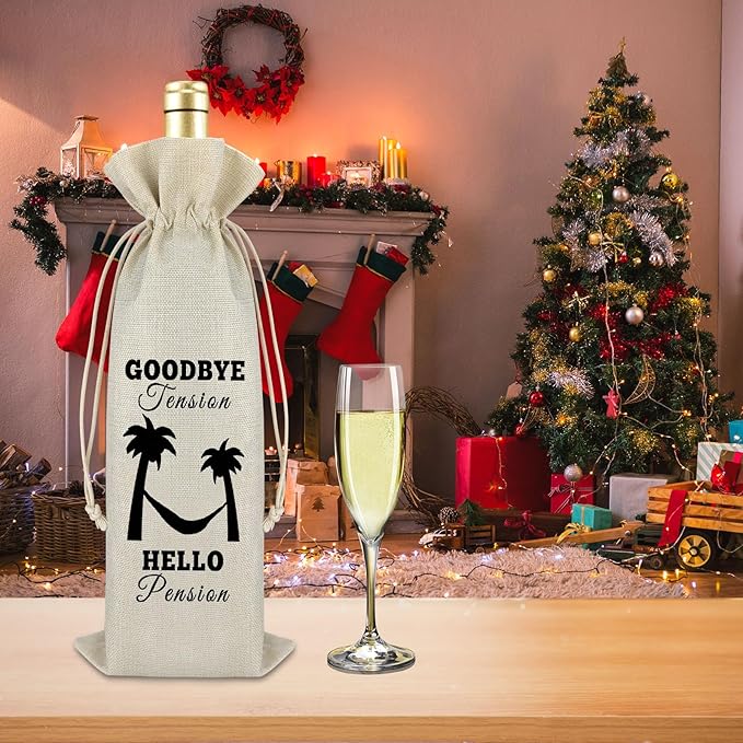 Retired Gift for Women Men Palm Wine Bag Leaving Farewell Goodbye Gifts for Coworkers Colleagues Cotton Burlap Wine Bottle Bag Funny Retirement Gifts for Grandparent Friends Mother's Day Gift