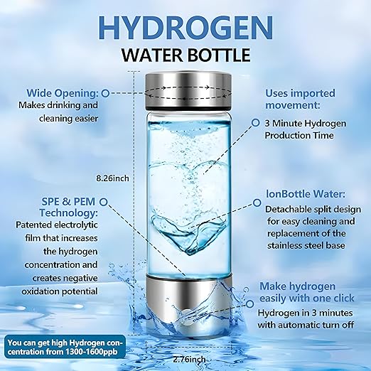 H2 Rich Hydrogen Generator Glass Water Thermos Bottle | Portable Ionizer Machine with Quick Electrolysis | 420ml Capacity, SPE/PEM Technology | Ideal for Home, Travel, Exercise, and Gifting