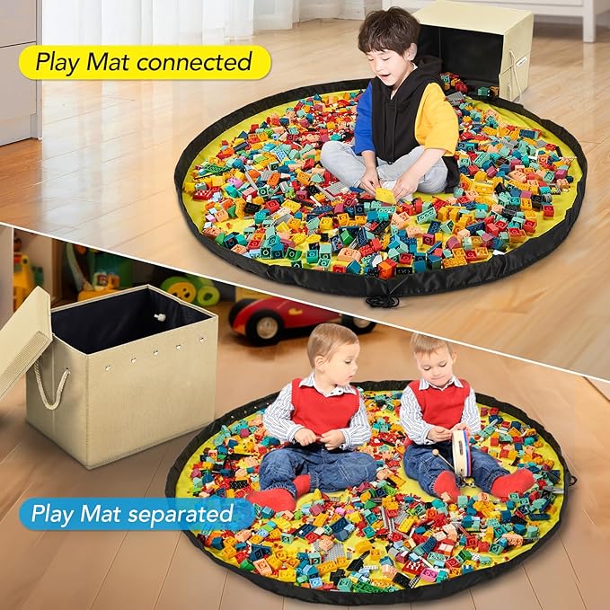 Toy Storage Box + Play Mat for Kids Toy Chest Organizer Kids Toy Storage Organizer Foldable Big Storage Bins with Lids Large Toy Box for Boys Girls Toy Holders for Kids Rooms Nursery (Beige)