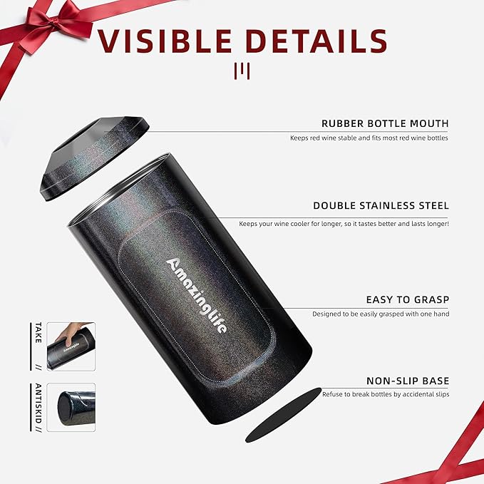 Wine Chiller Bucket, Portable 750ml Champagne & Wine Bottle Cooler, Stainless Steel Vacuum Insulated, Keeps Wine & Beverages Cold, Perfect Gift for Wine Lovers