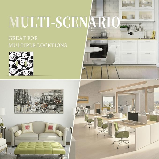 Cute Panda Double Toggle Light Switch Covers 2 Gang Wall Plate Dual Decorative Switchplate Electrical Faceplate for Bathroom Country Kitchen Bedroom Decor, 4.9" x 5"