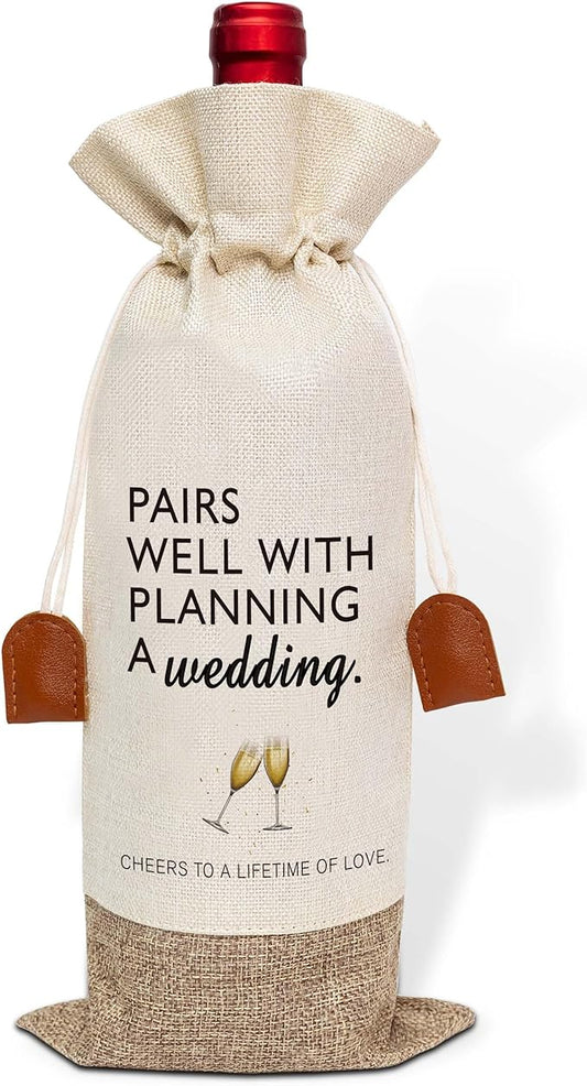 Wedding Wine Bag, Engagement Gifts for Couples, Cotton Linen Wine Gift Bag With Drawstring, Mr and Mrs Marriage Wedding Gifts, Bachelorette Party Bridal Shower Gift for Women Besties Friends