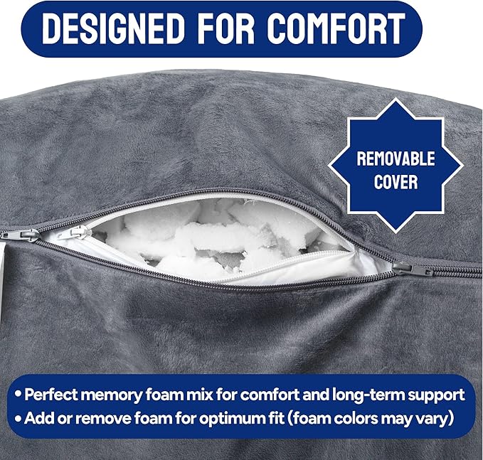 ComfortSpa Reading Pillow for Bed Adult Size, Back Rest Pillow with Arms, Pockets and Washable Cover; Use as a Back Pillow for Bed Sitting Up for Bedrest or Relief from GERD Heartburn (X-Large Grey)