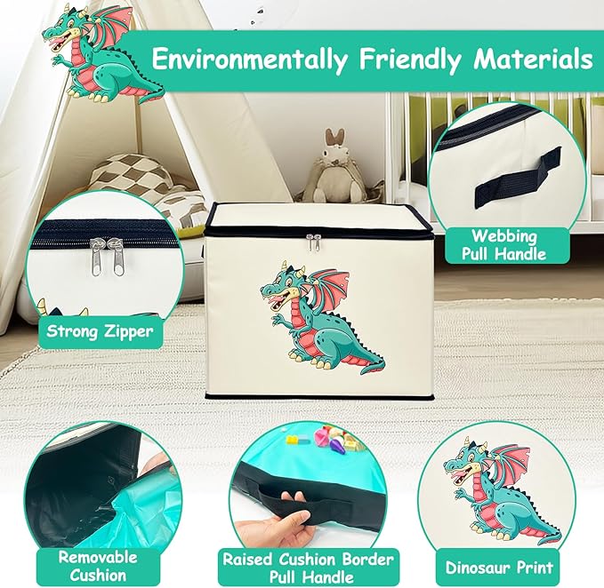 homyfort Toy Storage Organizer & Play Mat - Large Toy Storage Box Basket Bin for Kids Boys Girls Building Bricks/Blocks, Nursery, Playroom (Beige)