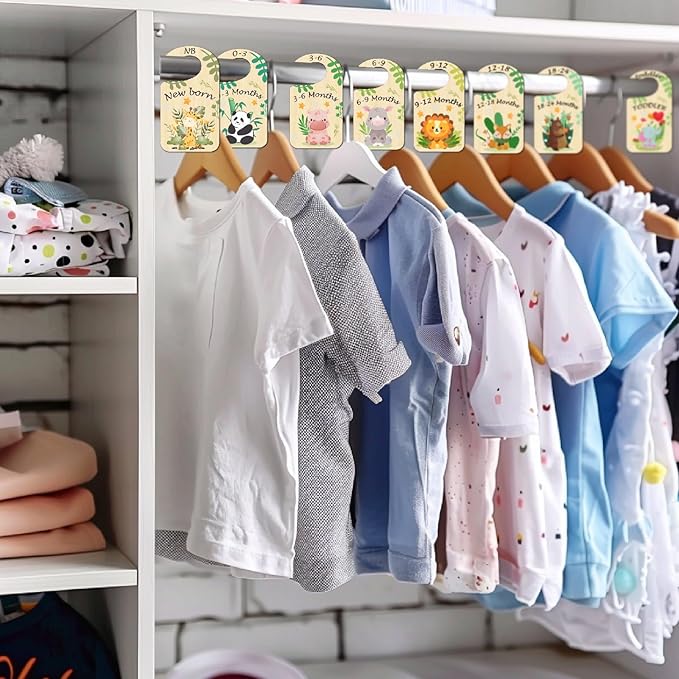 CRASPIRE 10Pcs Animals Wood Baby Wardrobe Dividers Leaf from Newborn to 36 Month Hanger Seperaters Woodland Baby Closet Organizers Nursery Infant Wardrobe Hangers Divider for Newborn Shower Nursery