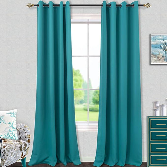 Mrs.Naturall 96 Inch Long Teal Blackout Curtains 2 Panel Set,Grommet Floor Length Room Darkening Curtains for Living Room