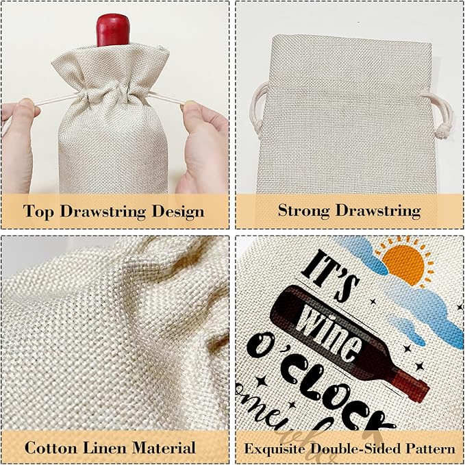 Funny Wine Bag, Birthday Gifts for Women Men Friends Bestie Coworker, Go Away Retirement Gifts Holiday Thanksgiving Christmas Party Favor It's Wine o'clock Somewhere Wine Bag Decoration Supplies /28