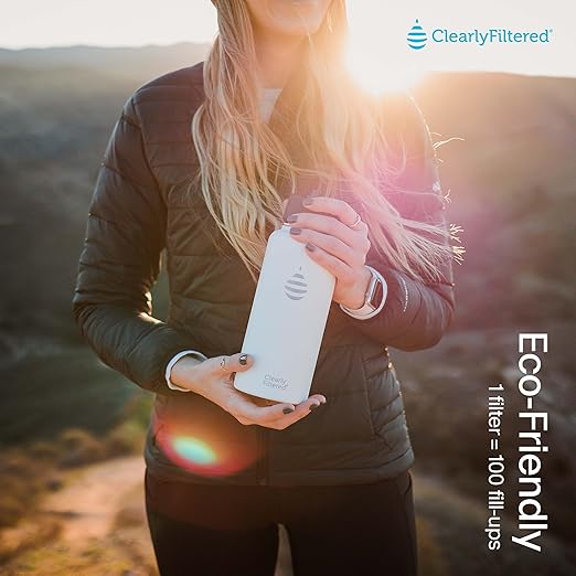 Clearly Filtered 32oz Water Bottle/Targets 220+ Contaminants/Double-Wall Insulated Stainless Steel Filtered Water Bottle BPA/BPS-Free Phthalate-Free Filters Fluoride Lead Chlorine (Charcoal)
