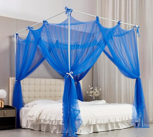 Mengersi Bed Canopy Mosquito Net for Bed,Canopy Bed Curtains Elegant Bed Drapes Screen Netting Canopy Curtains Bedroom Decor (Blue, California King)