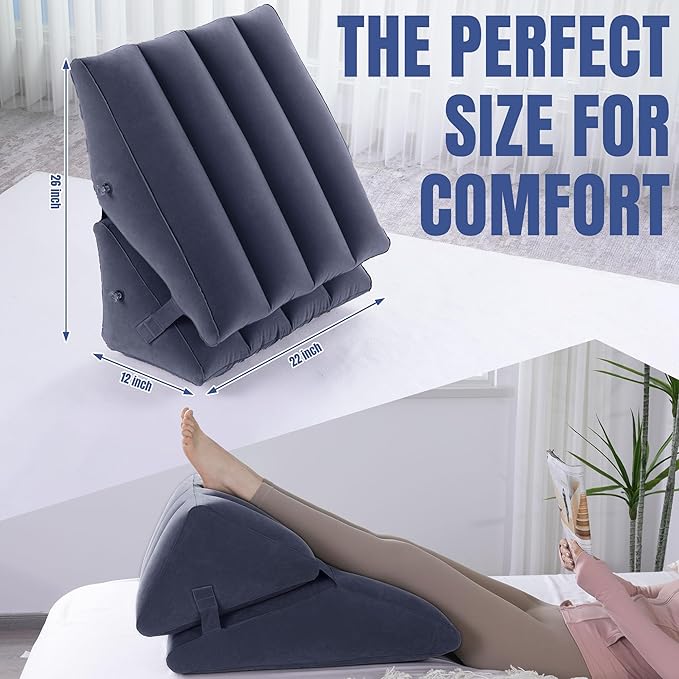 HOMBYS Adjustable Inflatable Bed Wedge Pillow for Sleeping, 7 in 1 Multi Use Back Pillow for Bed Sitting Up, 10 inch Elevated Support Pillow for Legs & Back, Portable for Travel-30"x22"x10", Blue