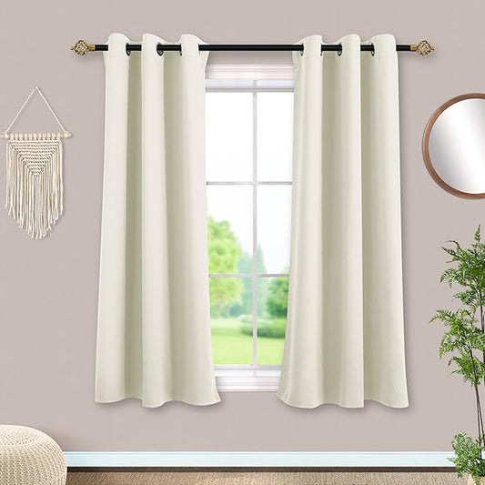 Mrs.Naturall Beige Curtains 42x54 Inches Long for Dining Room 2 Panels Blackout Room Darkening Curtain for Bedroom