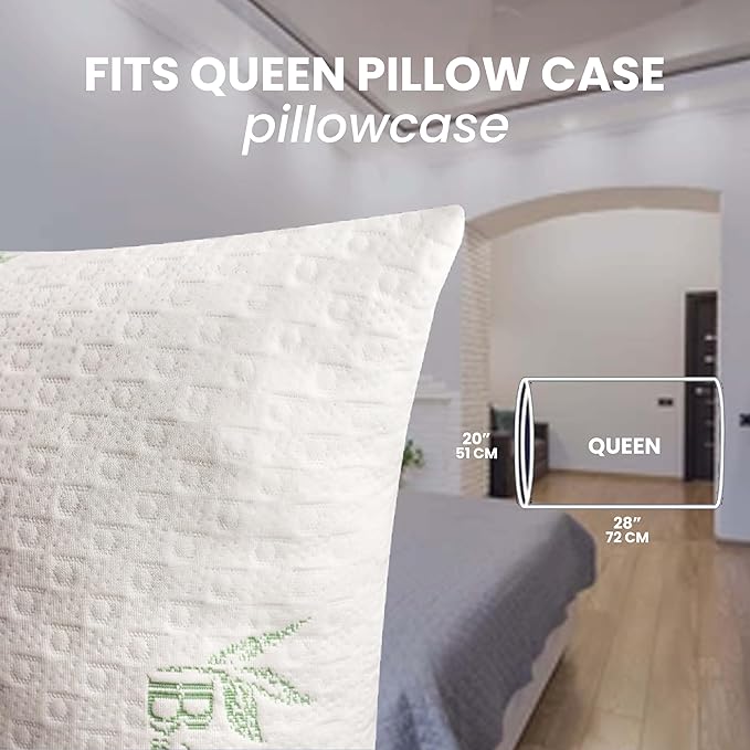Queen Size Bamboo Pillow for Sleeping with Plush Fiber Fill Pillow Queen Size Set of 2, for Side Back Stomach Sleeper with Adjustable to Soft/Firm, Washable Cover, (Pack of 2)