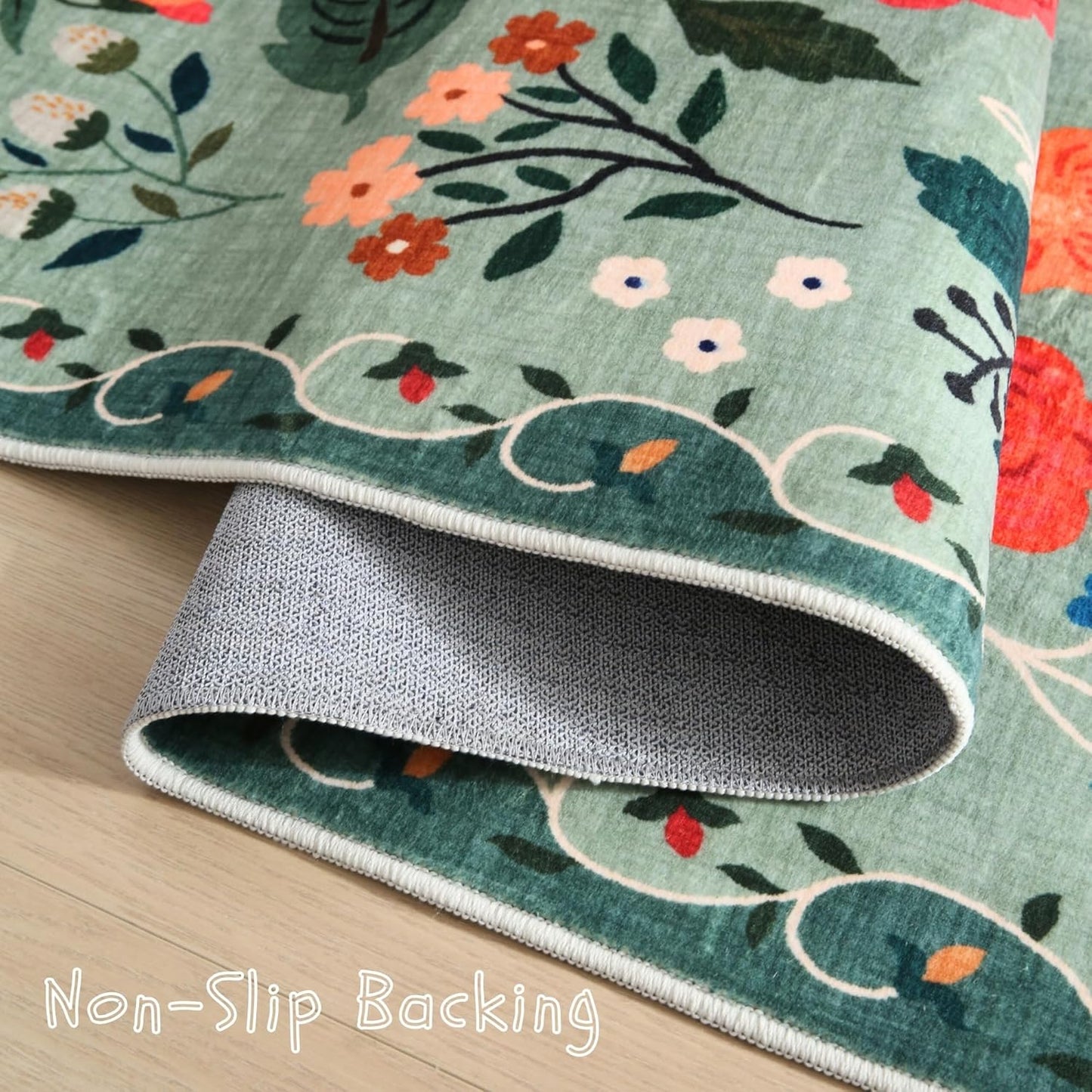 Runners for Hallways Kitchen Runner Rug Non Slip 2'x 10' Long Washable Rugs with Rubber Backing Soft Floral Carpet Runner for Hallways, Kitchen, Laundry, Bedroom, Bathroom(Green)