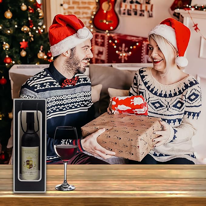 WAKAKO 12 Pcs Wine Gift Bags for Wine Bottles, Reusable Clear Window Wine Bottle Bags Bulk with Handles for Weddings, Valentine's Day, Birthday, Party, Graduations, Thanksgiving (Black)