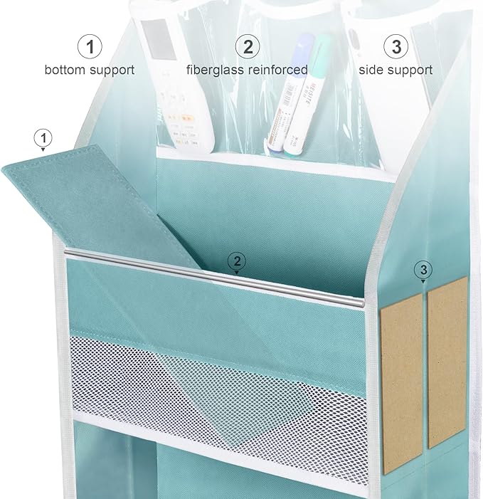 Univivi Door Hanging Organizer Nursery Door Hanging Storage Closet with 5 Large Pockets and 3 Small PVC Pockets Over Door Organizer for Cosmetics, Toys and Sundries (Blue)