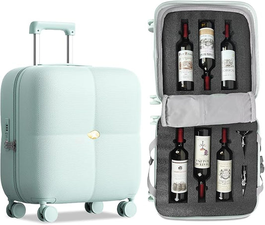 Wine Suitcase, 6 Bottle Wine Luggage, Durable Wine Travel Case, Fly With Wine Suitcase with TSA Lock, Versatile Wine Carrier with Removable Inserts and Silent Spinner Wheels（Mint）
