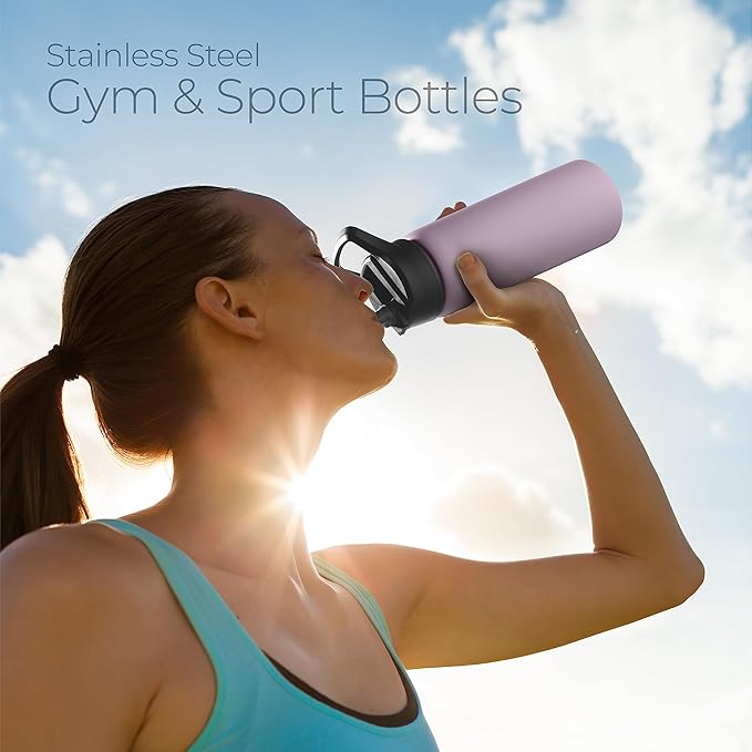 SipX™ Triple-Insulated Stainless Steel Water Bottle 25oz. With 3 Lids, BPA-Free Reusable Insulated Water Bottle Keeps Cold 24 Hours, Metal Water Bottle Made Of Sustainable Material For Hiking & Biking