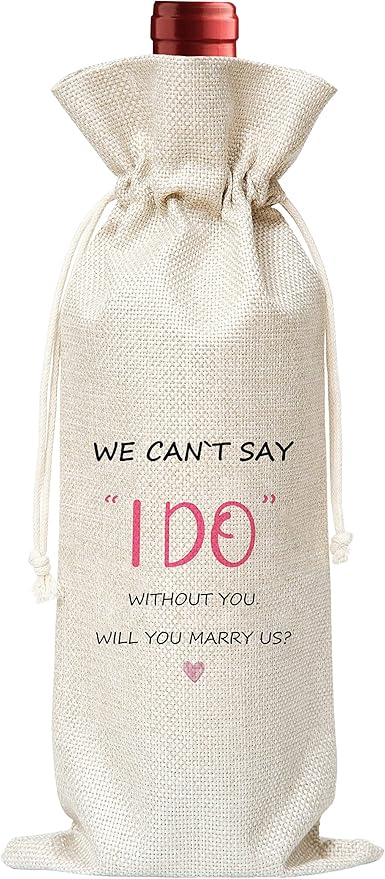Say I Do Gift Wine Bag,Gift For Wedding,Bridal Showr,Cotton linen Drawstring Wine Bag(1 Pcs) - WB018