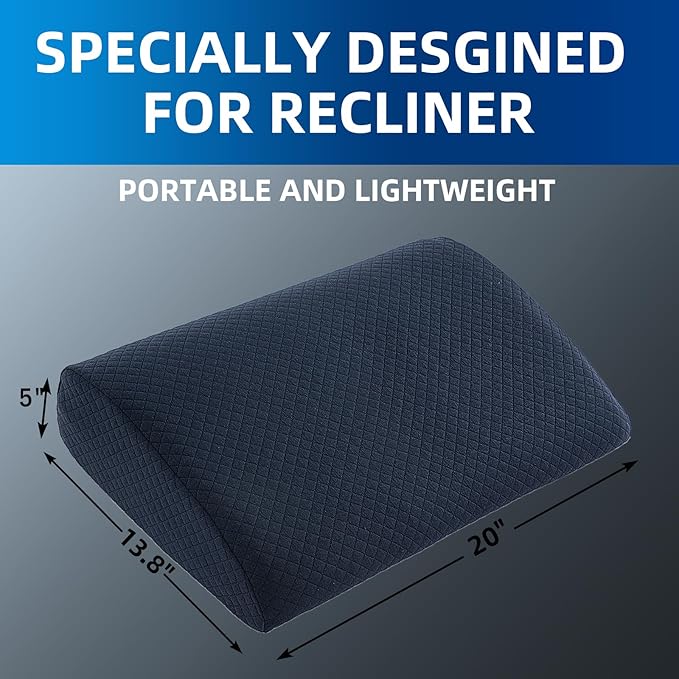 MABOZOO Memory Foam Back Support Cushion for Recliner Chair,Lumbar Support Pillow for Elderly,Extra Large Lumbar Support Pillow with Extension Straps,Navy Blue