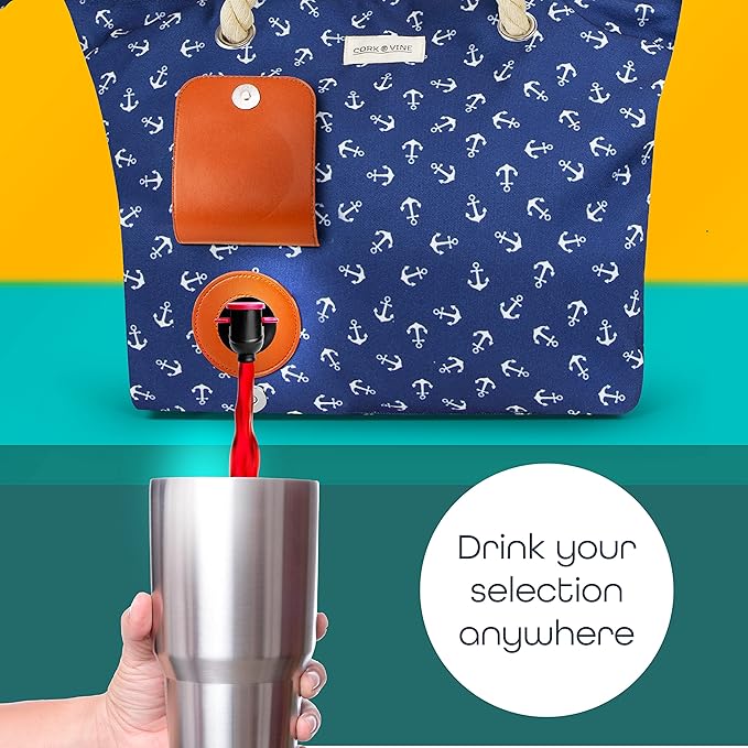 Wine Tote Bag, Insulated Leakproof Wine Cooler Bag with Nautical Rope Strap | 3x 1.5 Liters Beverage Bag Included