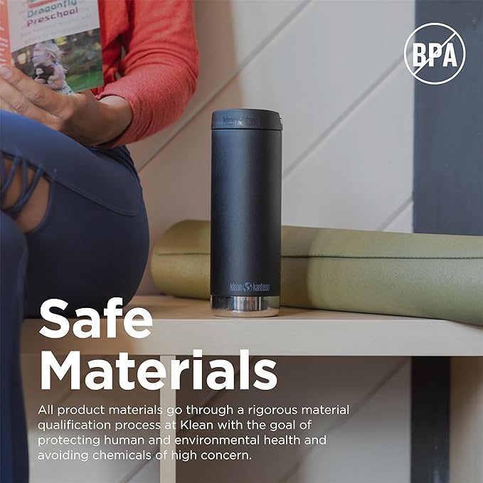 Klean Kanteen TKWide Insulated Coffee Tumbler with Café Cap - Stainless Steel Coffee Tumbler - 16 Oz, Black