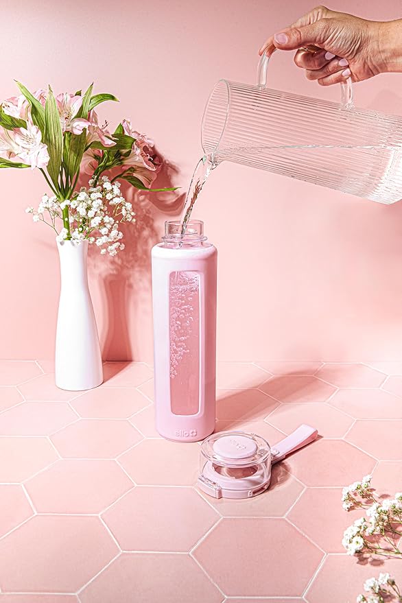 Ello Syndicate Glass Water Bottle with One-Touch Flip Lid and Protective Silicone Sleeve and Carry Loop, BPA Free, Dishwasher Safe,20oz