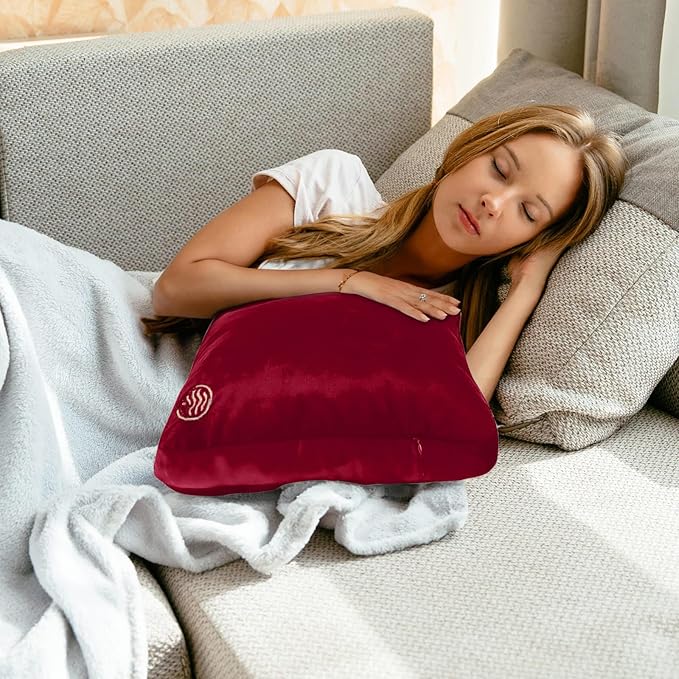 Plush Weighted Pillow 9lbs - Enhances Relaxation and Comfort with Ultra Plush Cooling Fabric - Cool Alternative to Weighed Blanket - Glass Beads Weight, Machine Washable (Velvet, Maroon)