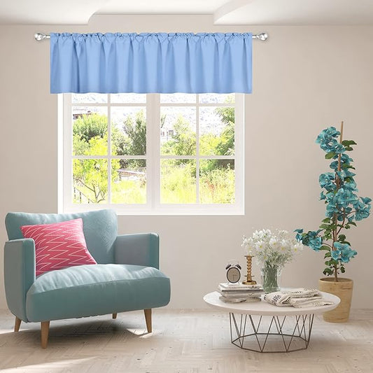 Sky Blue Extra Wide Valance for Windows 100x18 Inch Solid Thermal Insulated Blackout Rod Pocket Kitchen Short Curtain Toppers Extra Wide Valance for Bathroom Living Room, Light Baby Blue