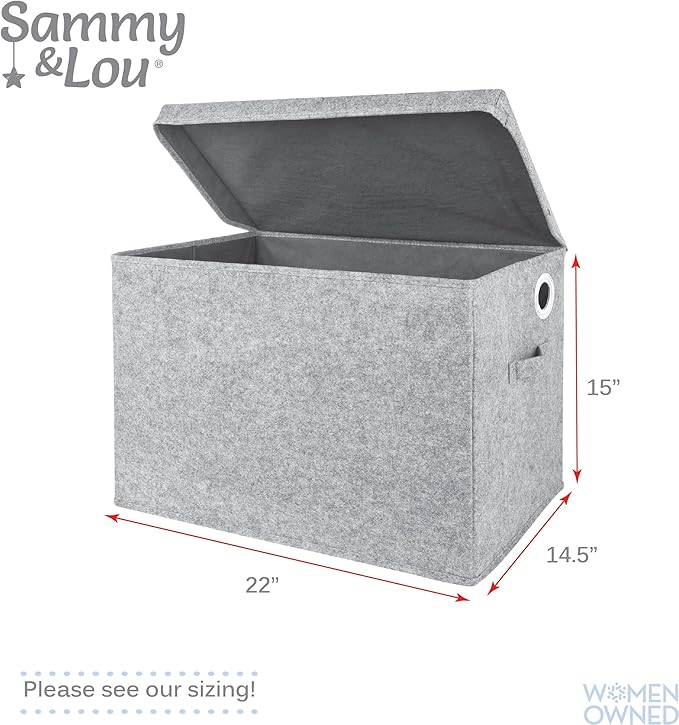Sammy & Lou Collapsible Felt Soft Toy Box Toy Chest for Toddlers Toy Storage Organizer with Handles and Hinged Lid, 22 x 14.5 x 15 inches, Light Gray