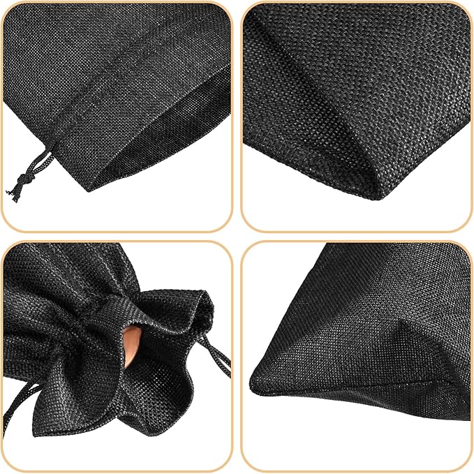 uxcell Burlap Wine Bags with Drawstrings, 12Pcs Wine Gift Bags Reusable Wine Bottle Bags with Ropes and Tags for Wedding, Birthday, Travel (14 x 6.3 In, Black)