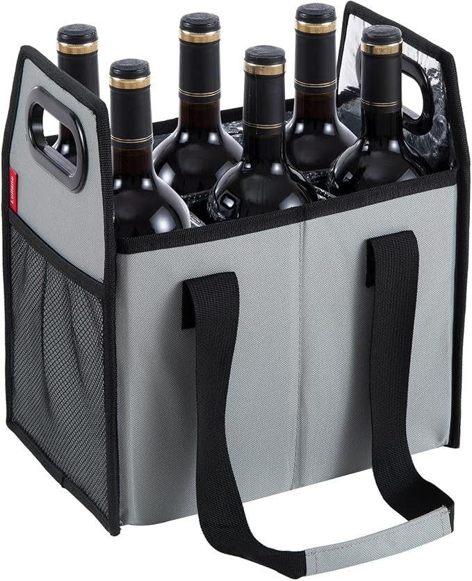 Bottle Wine Carrier Collapsible 6 Bottle Storage Box Reusable Portable Wine Bottle Carrier Case for Tote Bag Moving, Vacation Bottle Caddy Grocery Shopping Wine Tasting Accessory
