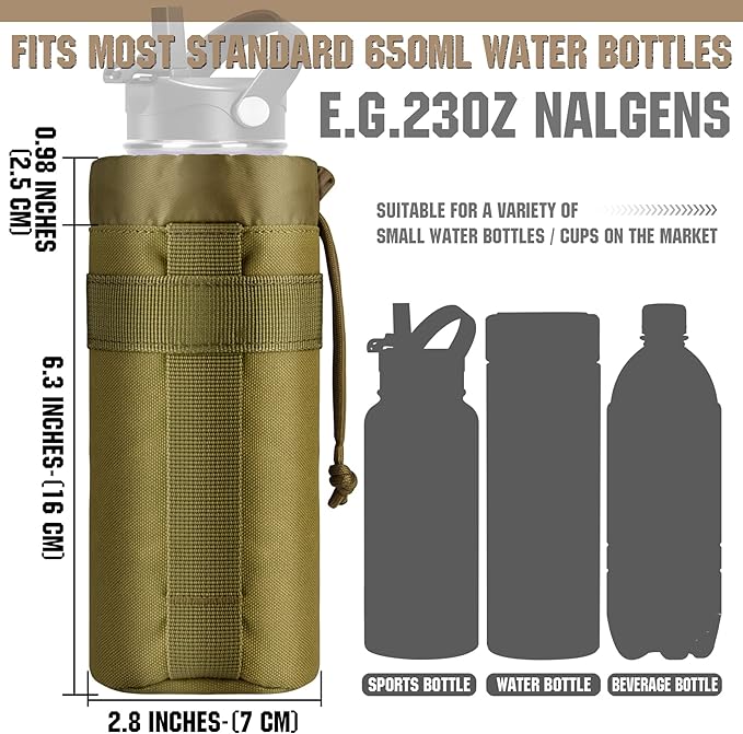 IronSeals Adjustable Tactical Water Bottle Pouch Foldable MOLLE Water Bottle Holder Drawstring Open Top Travel Water Bottle Bag
