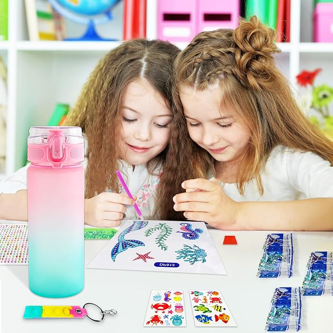 DCDD Decorate Your Own Water Bottle Kits for Girls Age 4-10, Mermaid Kids Water Bottle Stickers for Birthday Gifts, School, Travel and Christmas, 20 oz Leak-Proof