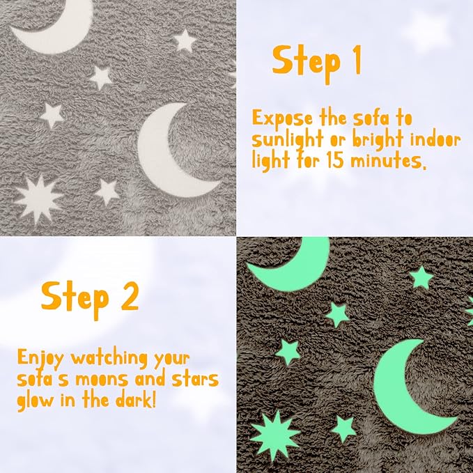 Glow in The Dark Chairs Children's Extra Wide Convertible Sofa to Lounger - Extra Soft 2 Seats 2 in 1 Flip Open Sleeper Couch for Toddler Kids Girls Boys