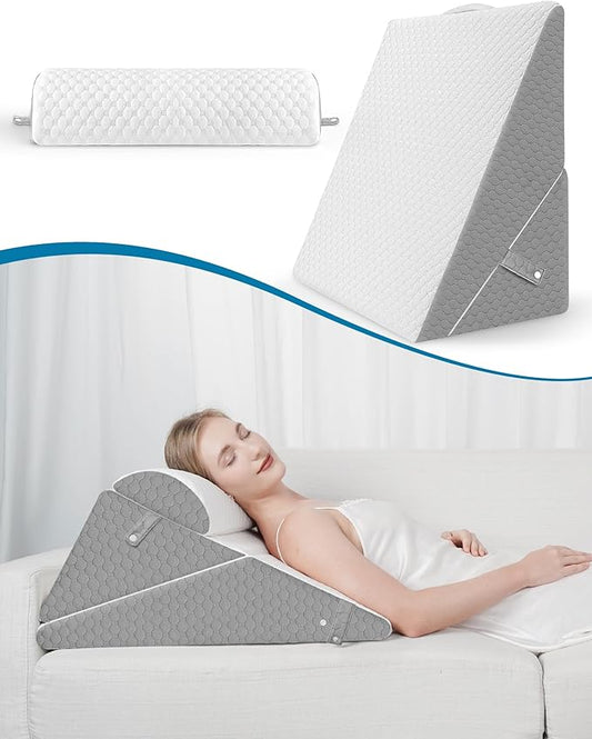 Forias Wedge Pillows Set for Sleeping Bed Wedge Pillow for After Surgery 9&12 Inch Adjustable Triangle Pillow Wedge with Premium Half-Moon Memory Foam Bolster Pillow for Acid Reflux Gerd Snoring