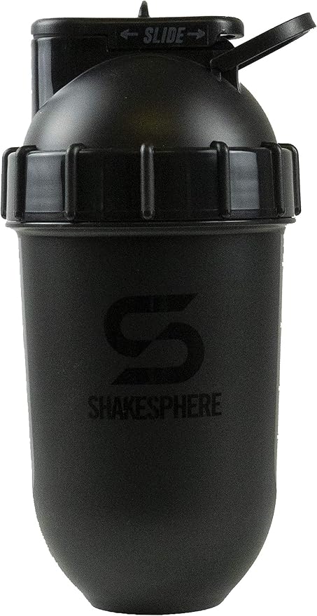 SHAKESPHERE Tumbler: Protein Shaker Bottle and Smoothie Cup, 24 oz - Bladeless Blender Cup Purees Raw Fruit with No Blending Ball - Drink Powder Mix Shake Mixer for Pre Workout, Gym (Glossy Black)