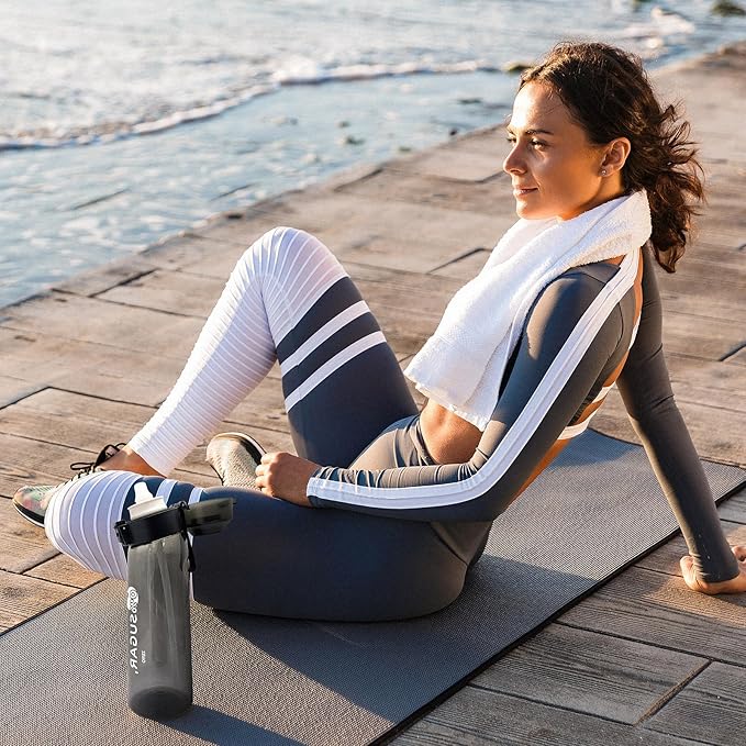 Water Bottle with 7Pcs Air Flavor Pods, Air Bottle Pods Water Bottle, Flavor Caps with Water Bottle, Fruit Scent Pods for Outdoor Sport(Black-7 Pods)