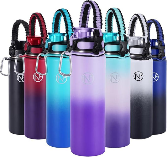 32 oz Insulated Water Bottle With Detachable Straw & Paracord Handle, Stainless Steel Thermos Water Bottle with Leakproof Lockable Lid, BPA-Free Sports Bottle