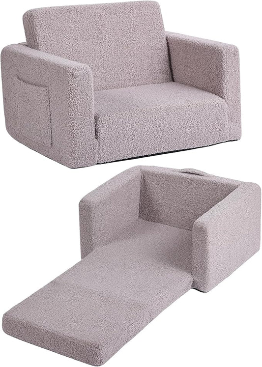 Tiita Kids Sofa, 2-in-1 Kids Sofa Chair, Convertible Children Couch to Lounger, Flip Out Kids Sofa Chair, Toddler Armrest Chair Bed, Folding Kids Play Sofa for Girl or Boy (Grey)
