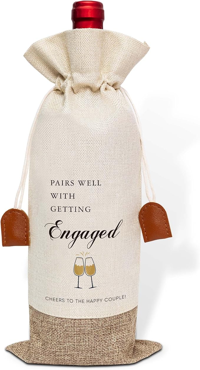 Engagement Wine Bag, Wedding Gifts for Couples, Cotton Linen Wine Gift Bag With Drawstring, Mr and Mrs Marriage Wedding Gifts, Bachelorette Party Bridal Shower Gift for Women Besties Friends