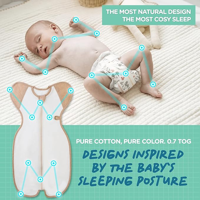 Swaddle, Organic, Air mesh, White, Small, Newborn, 0-3 Months, 7-13 lbs, Transition Baby Sleep Sack Allow Your to Sleep in a Preferred up-arm Position, Designed for Free Hand Movement