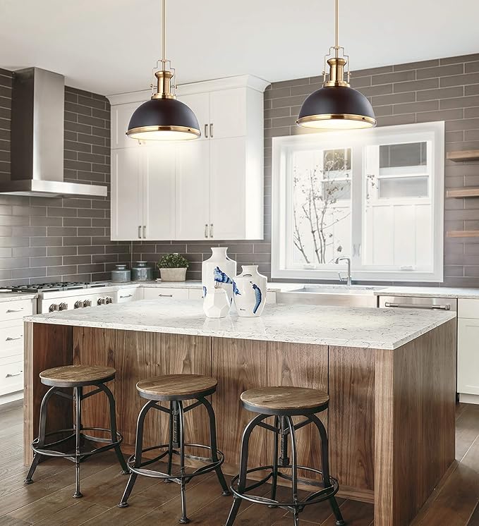 JONATHAN Y JYL9536A Homer 13" 1-Light Modern Industrial Iron LED Dome Pendant, Classic, Cottage, Farmhouse, Industrial, Rustic, Transitional, Office, Living Room, Kitchen, Foyer, Black/Brass Gold