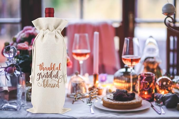 Thankful Grateful Blessed Wine Gift Bag,Thank You Gifts for Colleagues,Friends,Employee,Bosses,Gift for Encouragement,Appreciation Gifts,Retirement Gift Bag,Reusable Wine Bags With Drawstring,L42